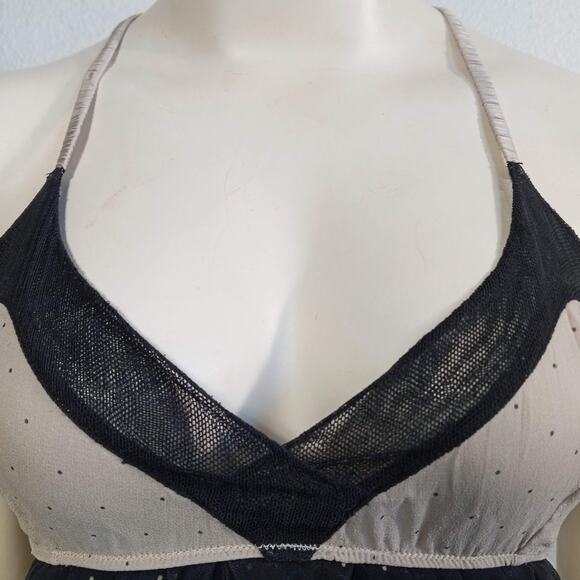 Phillip Lim Shortie Nightie Chemise SZ M Black Polka Dot Silk Crepe Sheer Lined - Picture 4 of 10